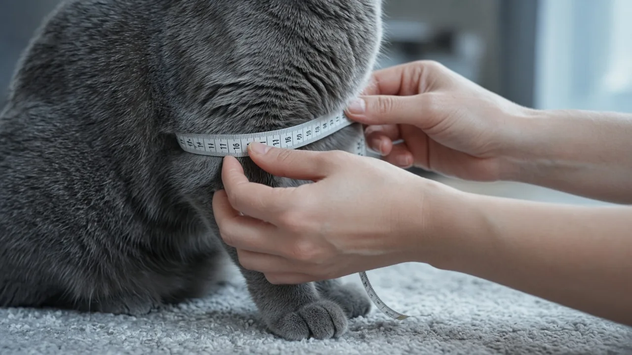 Hands measuring a cat's chest with a soft tape to choose a cat tunnel size that fits safely