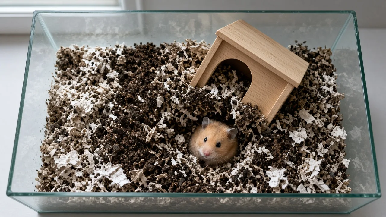 Hamster digging out of its house and scattering bedding across a glass tank, why does my hamster keep digging out of its